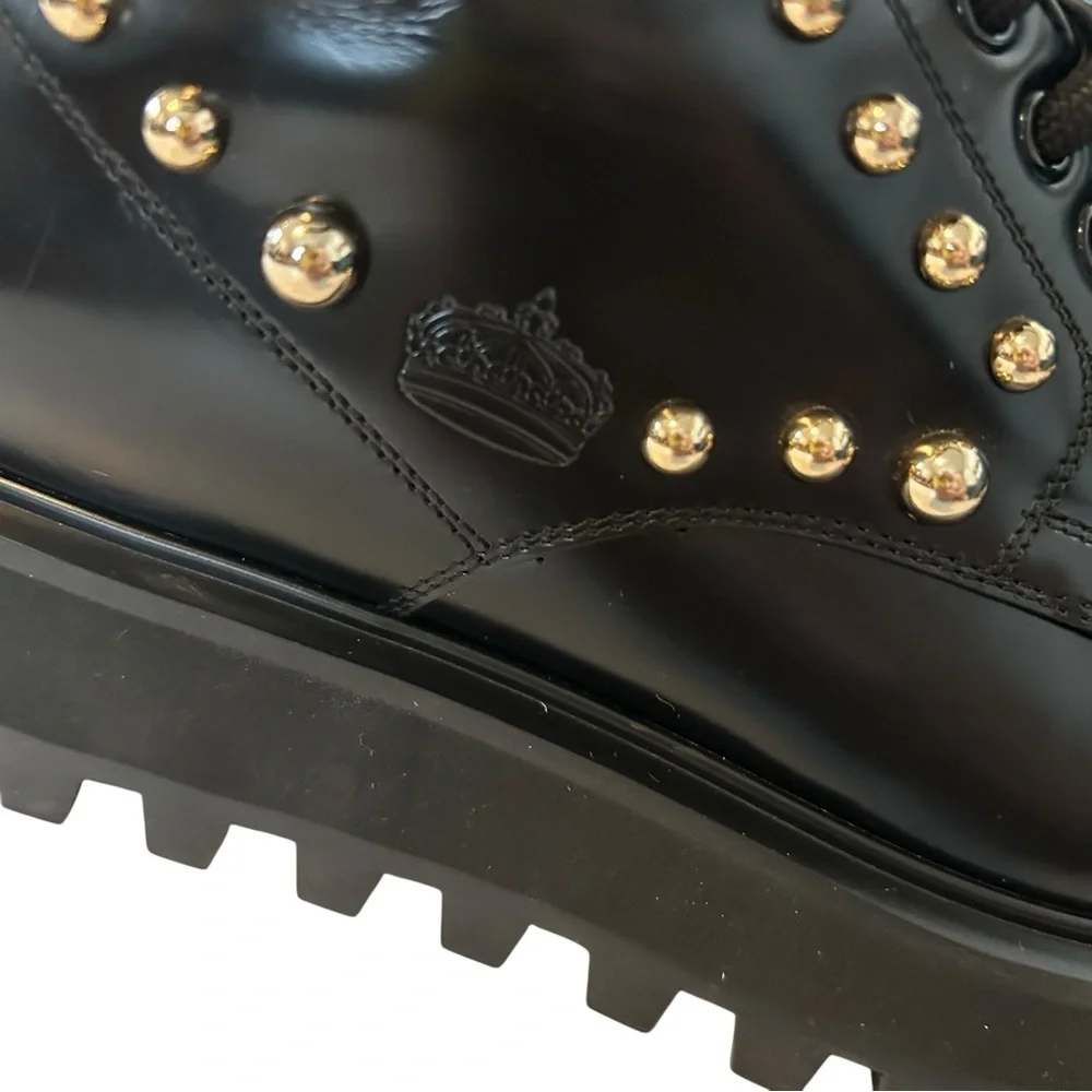 Dolce & Gabbana 9 Naxos combat boot studded jeweled lace‎ up zip crown embossed